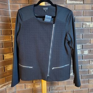 Topshop asymmetrical zip short moto textured black long sleeve blazer